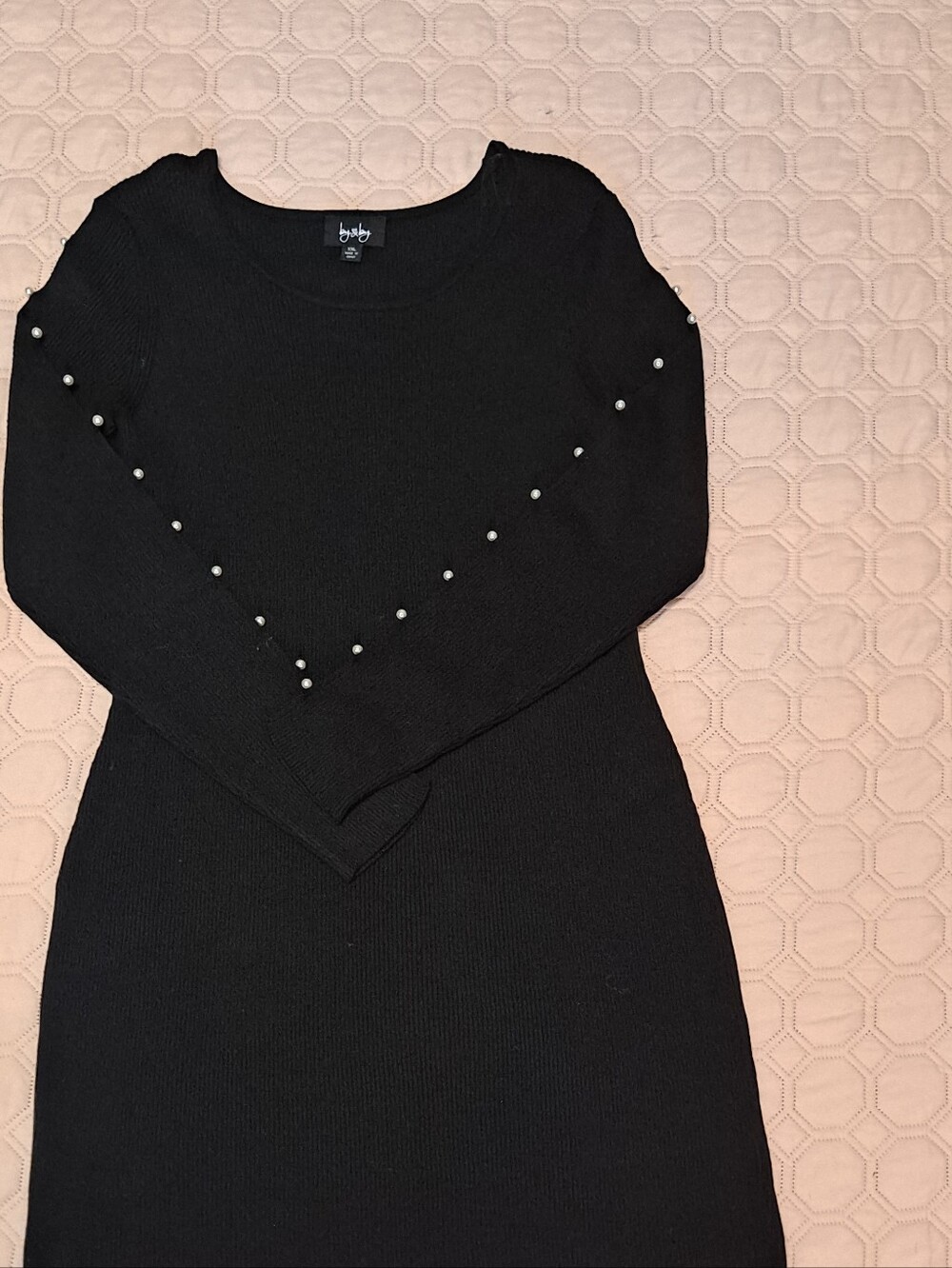 By & By Black Long-Sleeve Pearl-Embellished Sweater Dress XXL